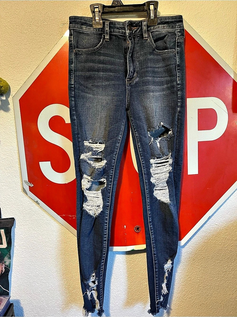 American Eagle Outfitters AEO Denim X4 Distressed Skinny Jeans in Blue Waist 0